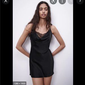Zara black satin lace dress